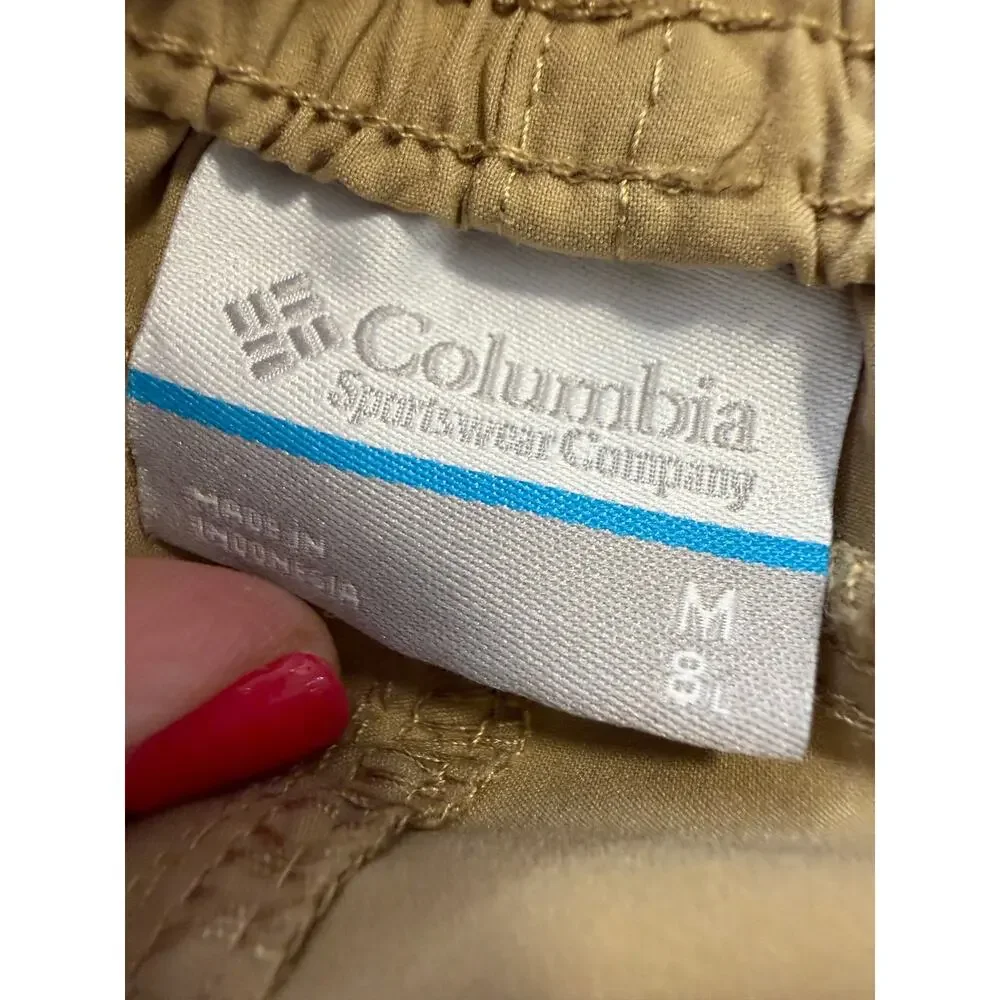 Columbia men's khaki drawstring shorts size Medium 8 in inseam EUC sweat wicking